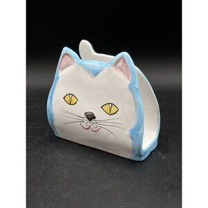 Pier 1 Italy Art Pottery Ceramic Cat Napkin Holder Whimsical Kitsch Vintage